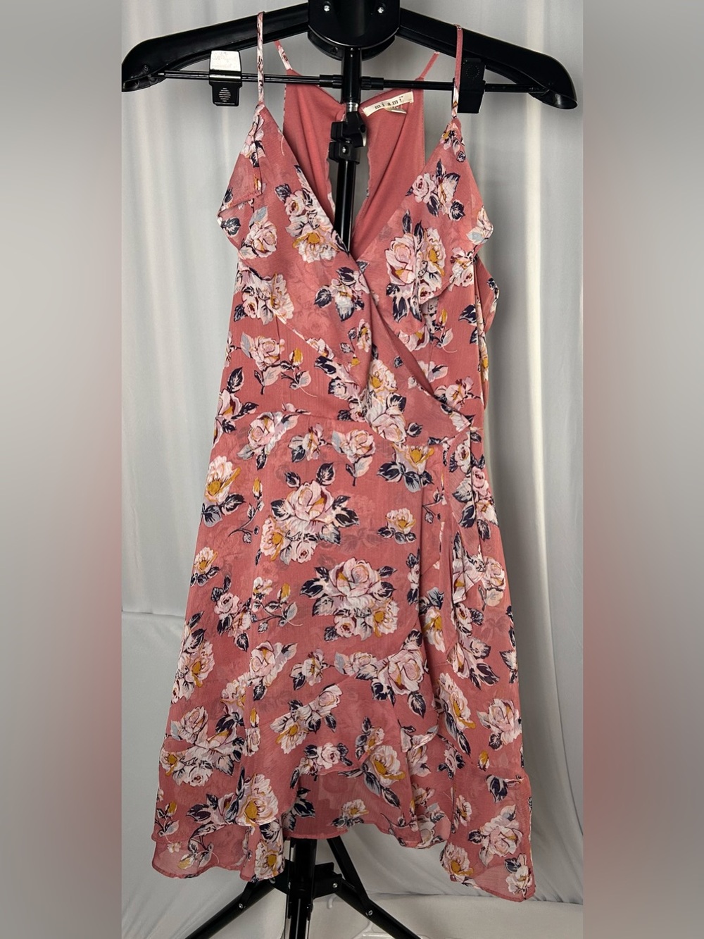 miami Rose-Pink Floral Wrap Midi Dress